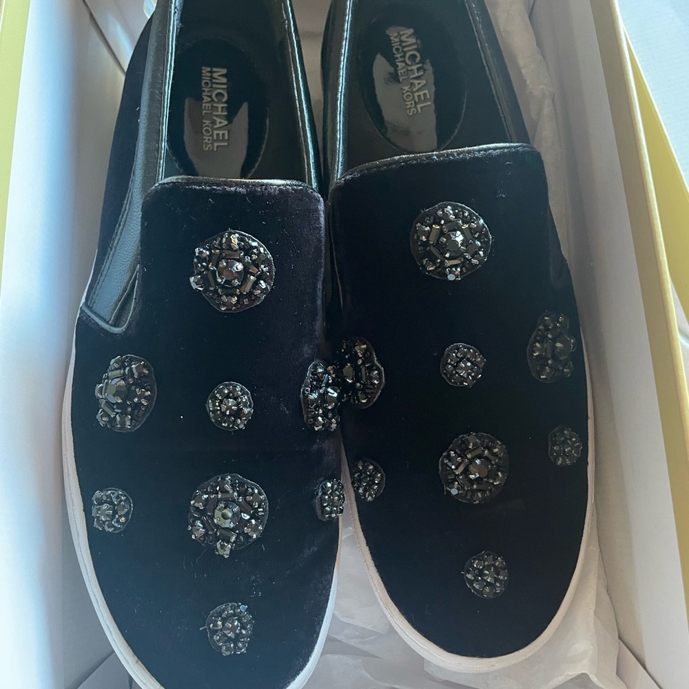 Michael Kors Black Embellished Slip-On Sneakers
